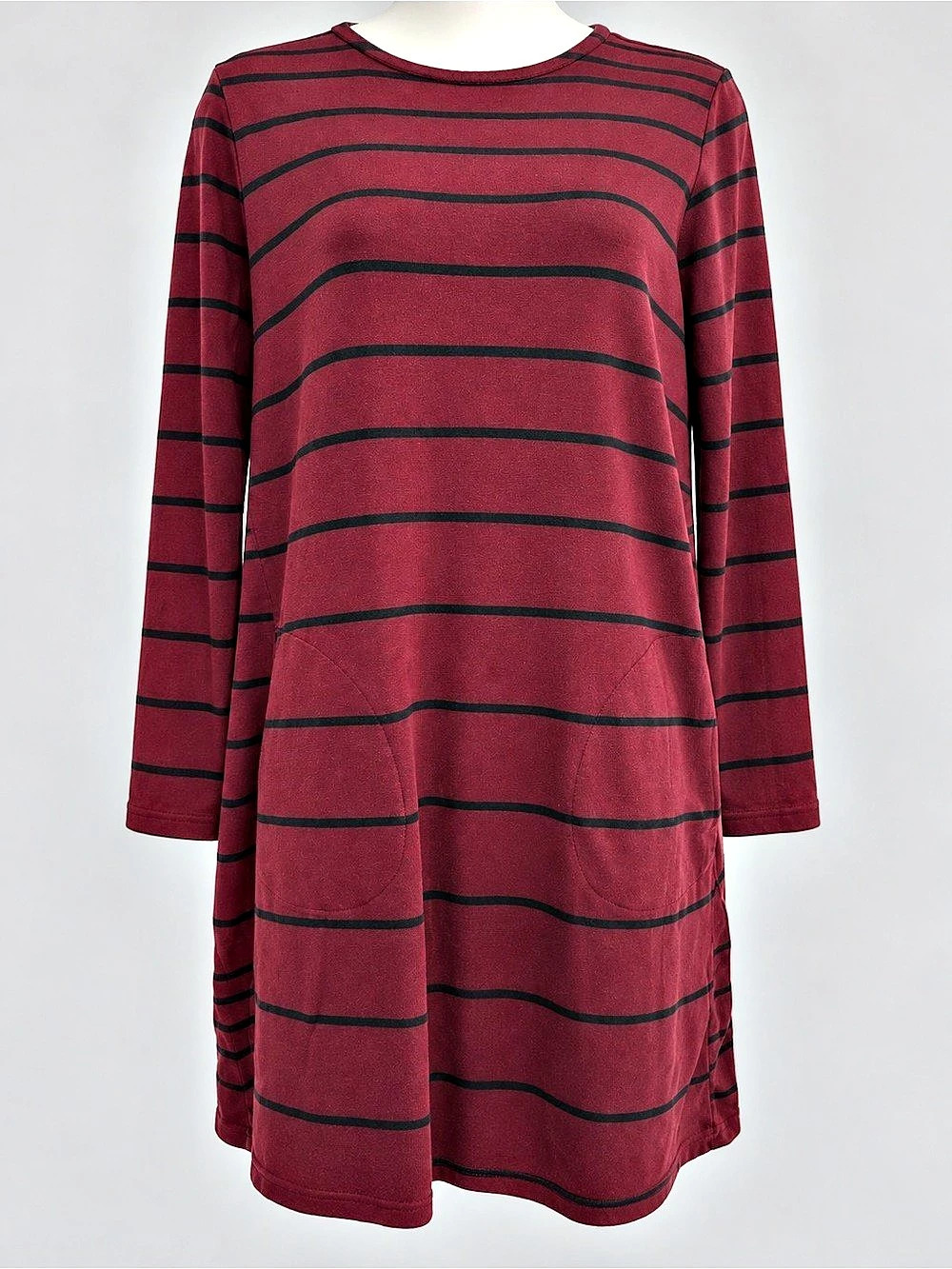 J.Jill Burgundy Black Striped Pocket Tunic Dress Size Small